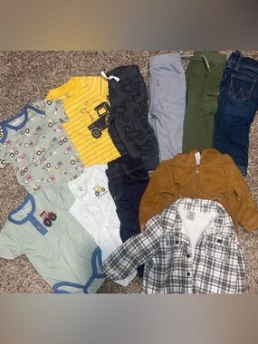 Mixed Baby Boy Bundle 6-9 & 12 Month Matching Outfits Tractor Flannel Levi’s